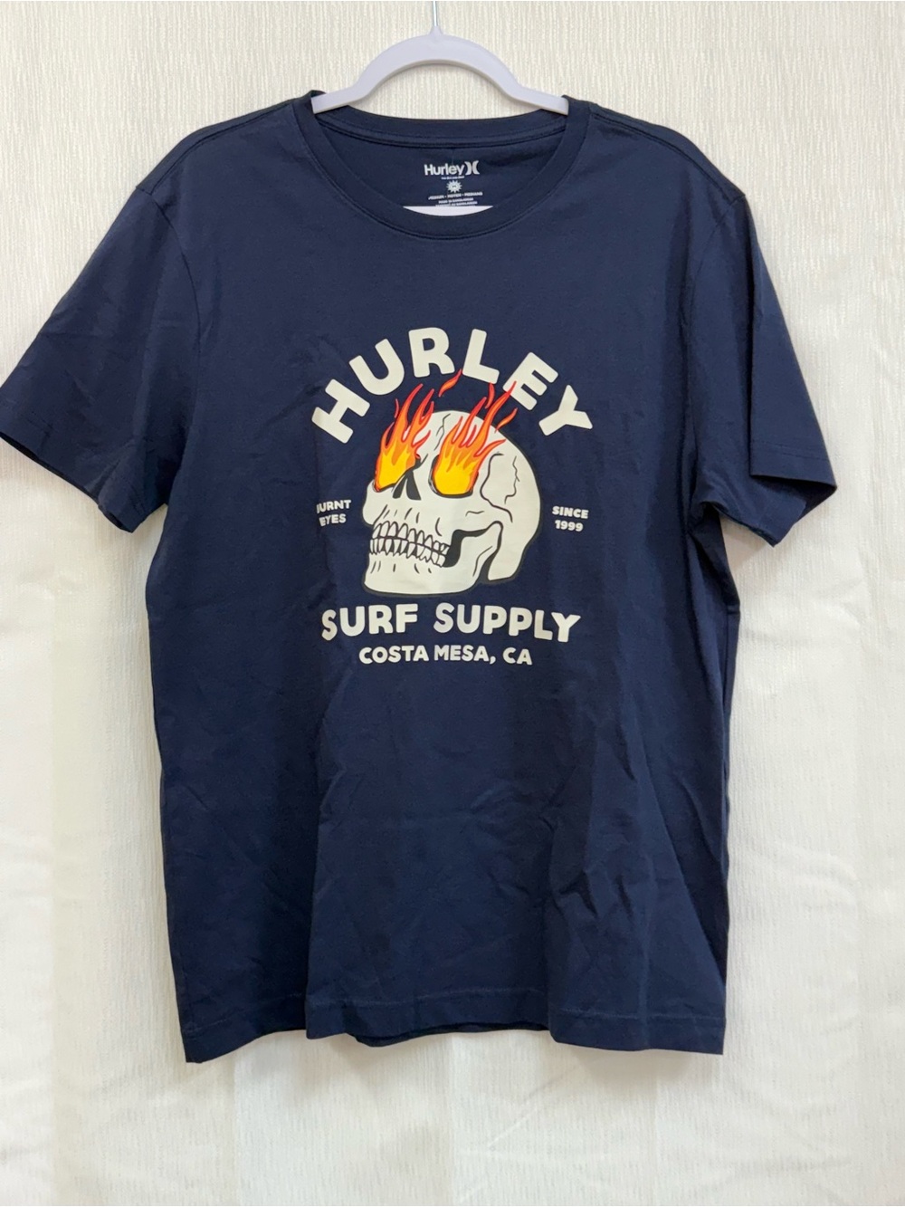 Hurley Navy Short-Sleeve Surf Supply Skull Tee with Flame Graphic